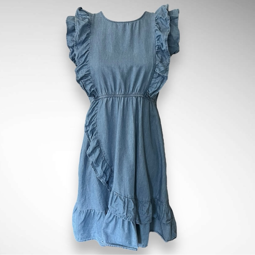 WONDER NATION Girl's Sleeveless Chambray Ruffle Dress Size XXL | EUC‎